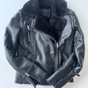 Girls Faux Leather motto coat - lined with cozy material